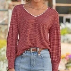 Sundance Mariner Journey 100% Linen Top  Red White Striped Size XS